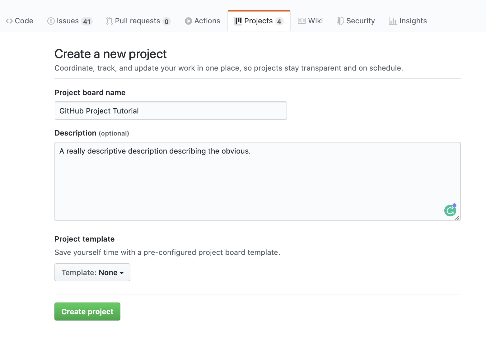 GitHub New Project