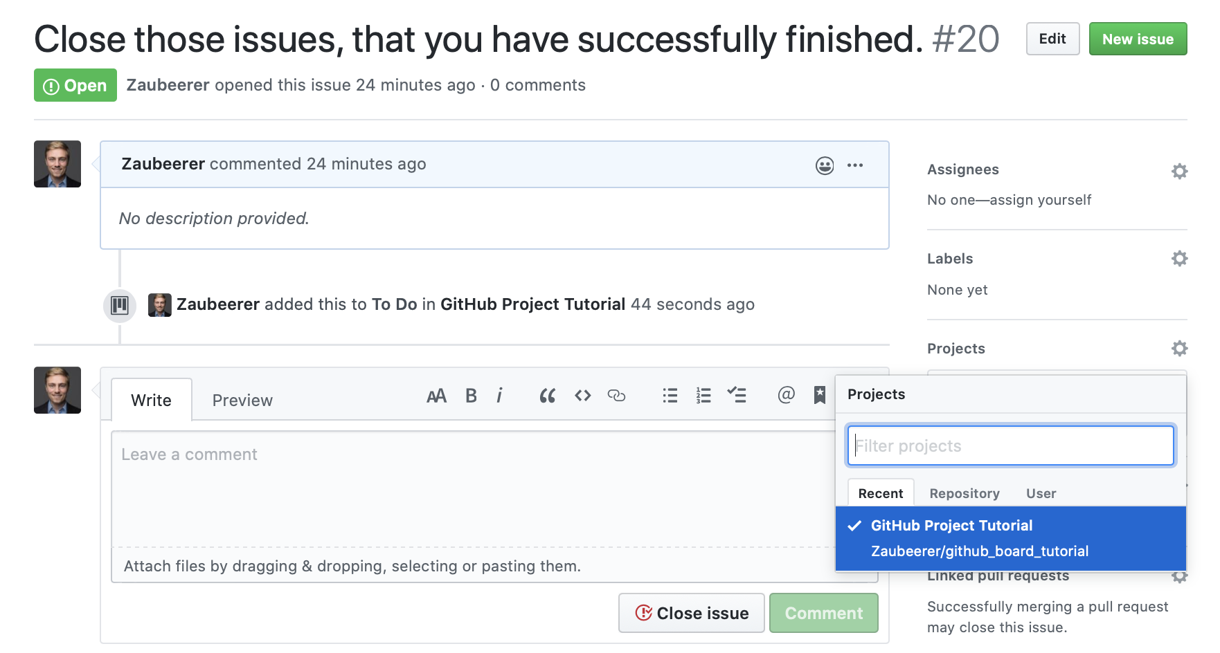 Issue allocation to projects from issues board
