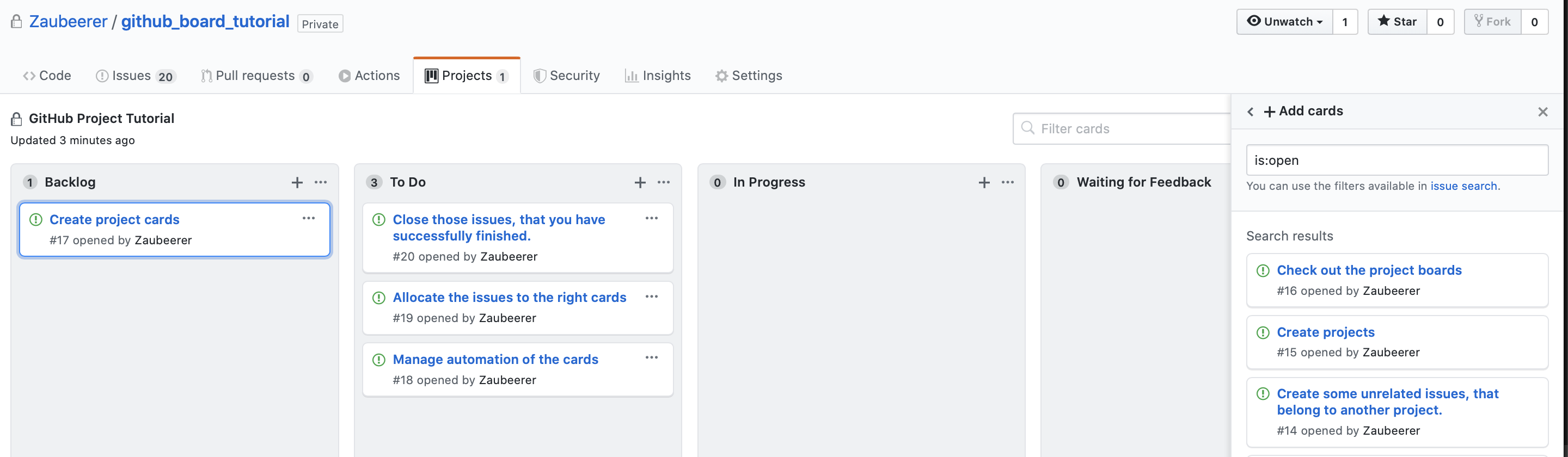 Issue allocation to project columns from project board