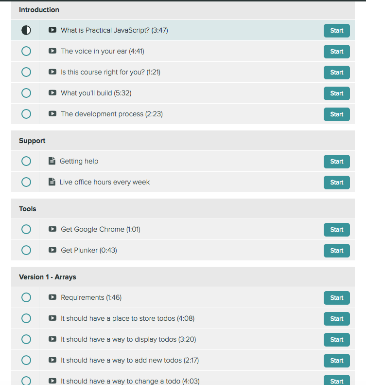 JS Course Content Listing