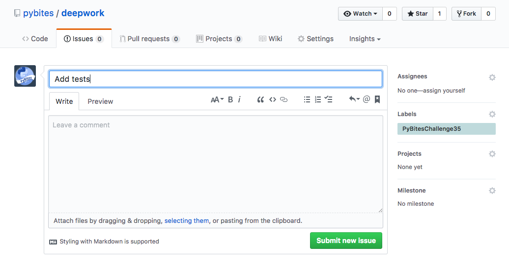 add the PyBitesChallenge35 label to your GitHub issue