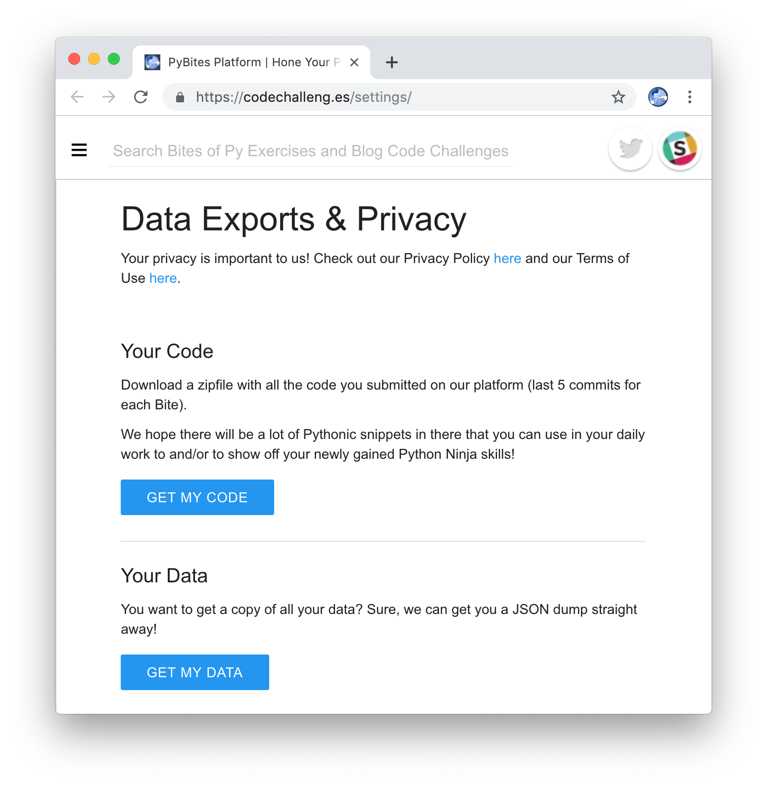 the new platform code zip export button