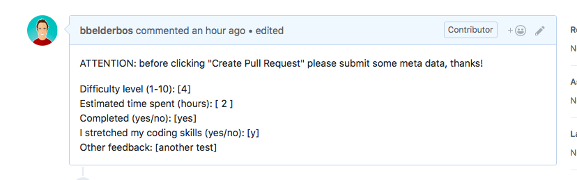 PR template filled in