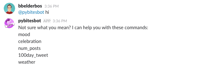 some commands our bot listens to